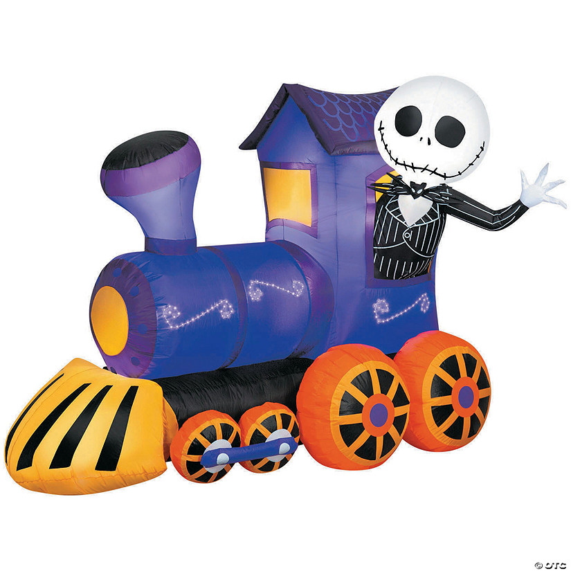 5 Ft. 3&quot; Airblown&amp;#174; Inflatable Light-Up The Nightmare Before Christmas&amp;#8482; Jack Skellington on a Train Outdoor Decoration Image