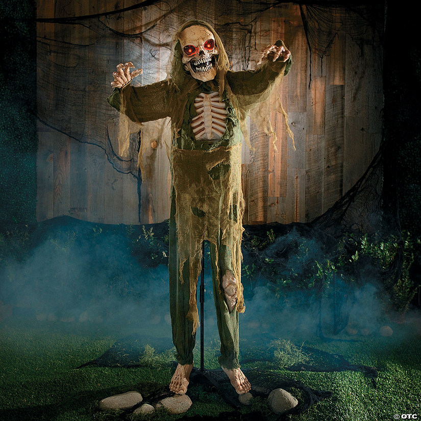 5 Ft. 4&quot; Standing Animated Green Skeleton Reaper Halloween Decoration Image