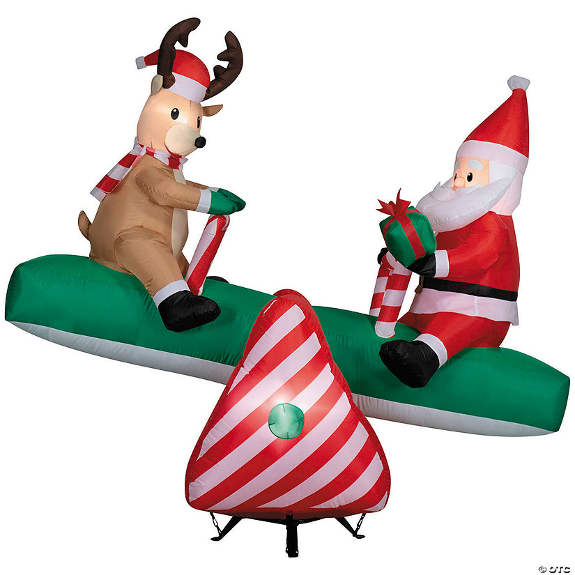 5 Ft. 6&quot; Airblown&amp;#174; Inflatable Animated Santa &amp; Reindeer on a Teeter Totter Christmas Outdoor Yard Decoration Image