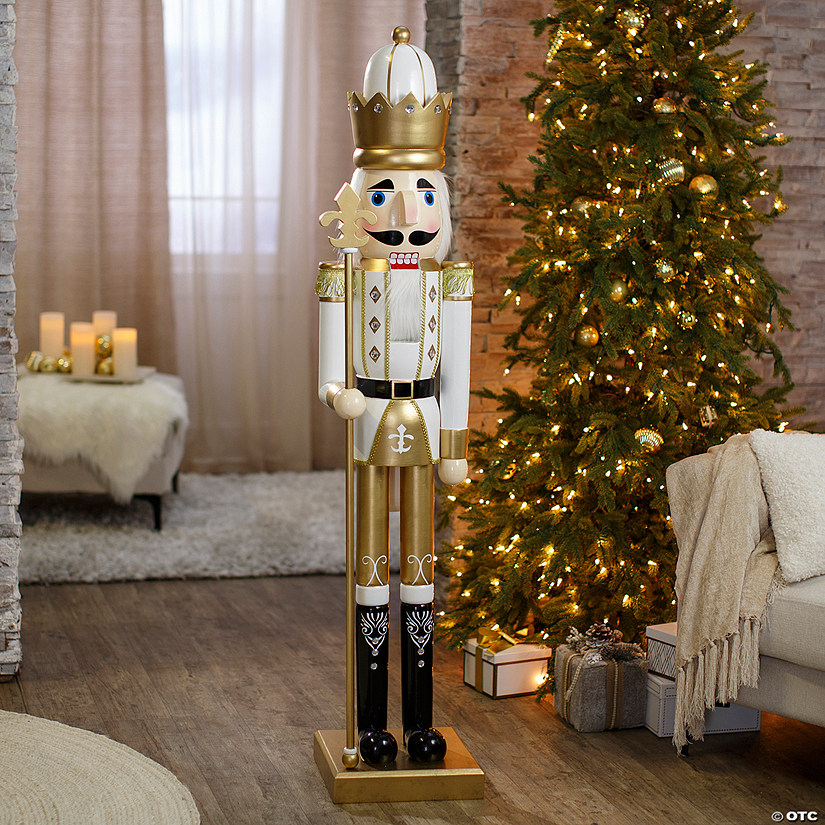 5 Ft. Giant Classic Gold Wood Holiday Nutcracker with Scepter Image