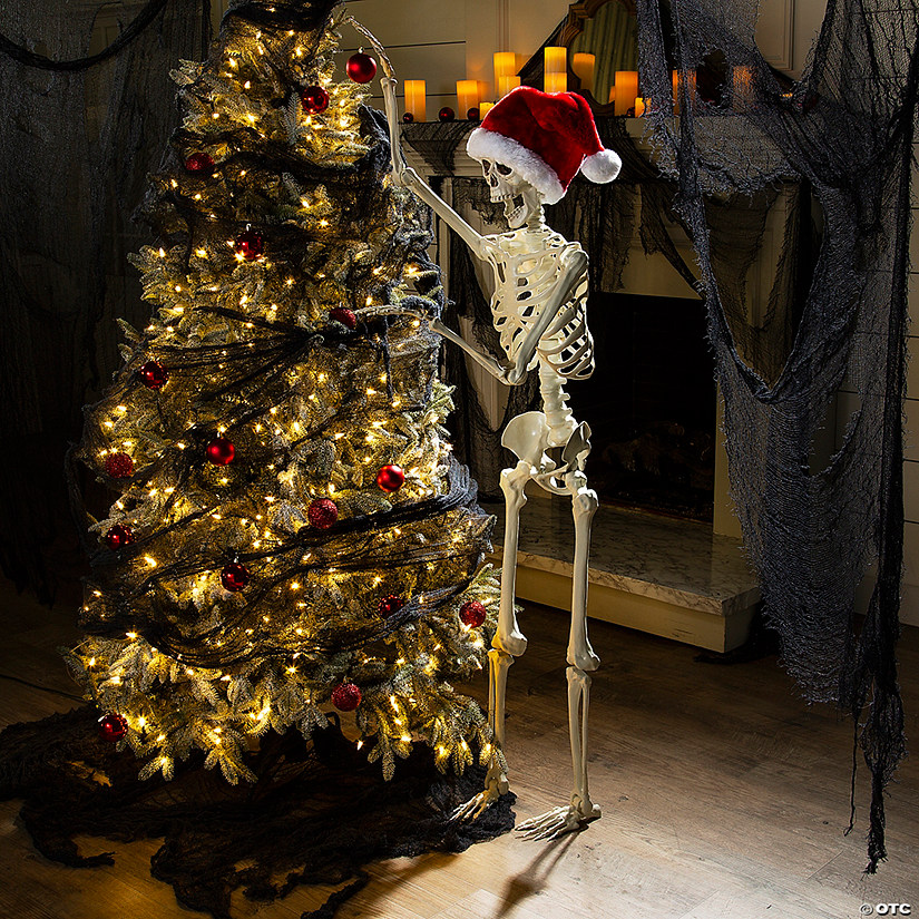 5 Ft. Large Posable Santa Skeleton Halloween Decoration Image