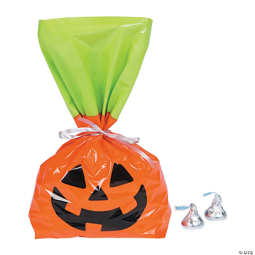 5" x 11 1/2" Bulk 50 Pc. Halloween Jack-O&#8217;-Lantern Cellophane Bags Image