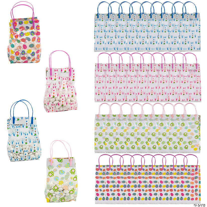5&quot; x 9 1/4&quot; Colorful Easter Pattern Plastic  Goody Bags - 36 Pc. Image