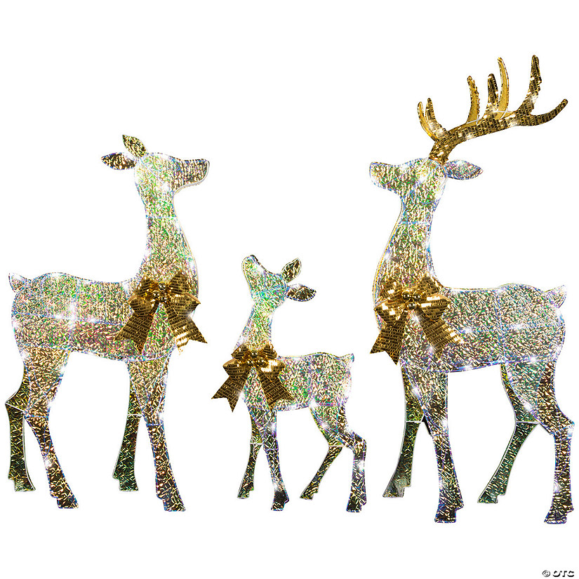 51" Reindeer Family Acrylic Iridescent Sculpture with Built-In LED Lights Christmas Outdoor Yard Decorations Image
