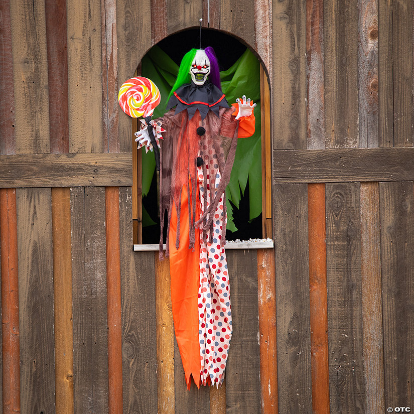 53 1/4" Animated & Light-Up Clown Hanging Halloween Decoration Image