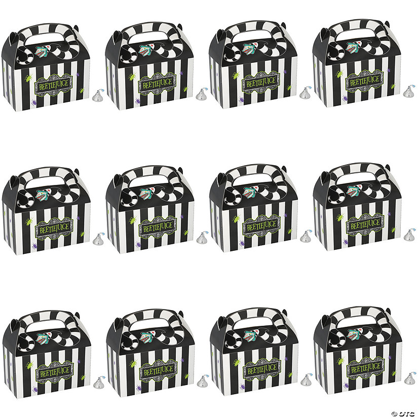 6 1/4&quot; x 5 1/4&quot; Black &amp; White Striped Beetlejuice&amp;#8482; Cardstock Favor Boxes &amp;#8211; 12 Pc. Image