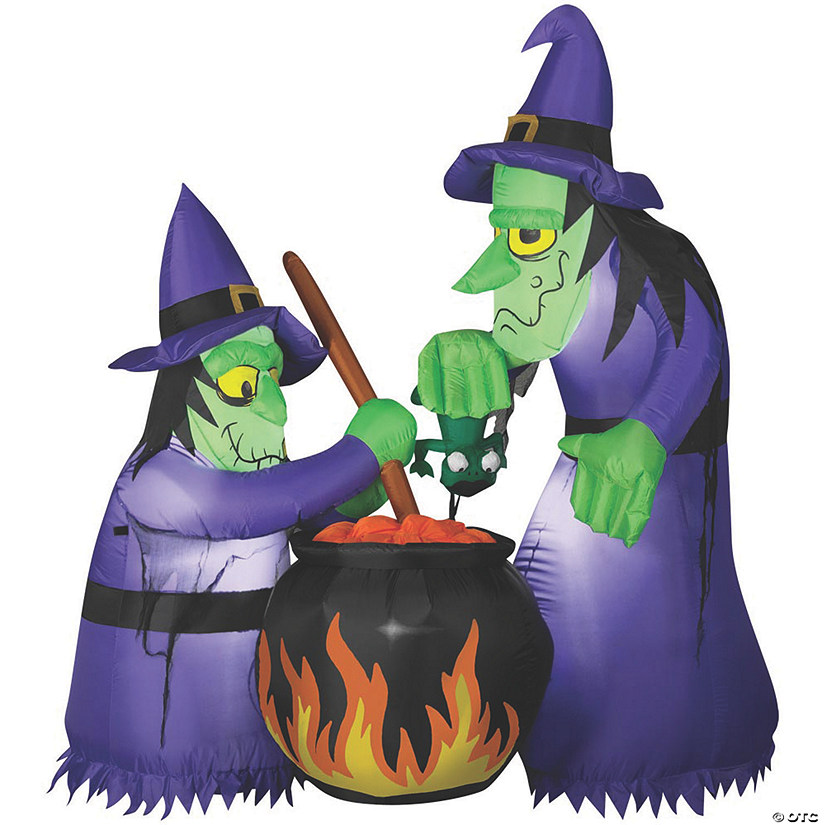 6' Blow Up Inflatable Double Bubble Witches With Cauldron Outdoor Yard Decoration Image