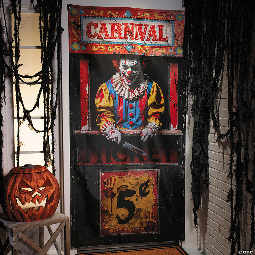 6 Ft. 6 3/4&quot; Carnival Booth with Bloody Clown Door Curtain Halloween Decoration Image