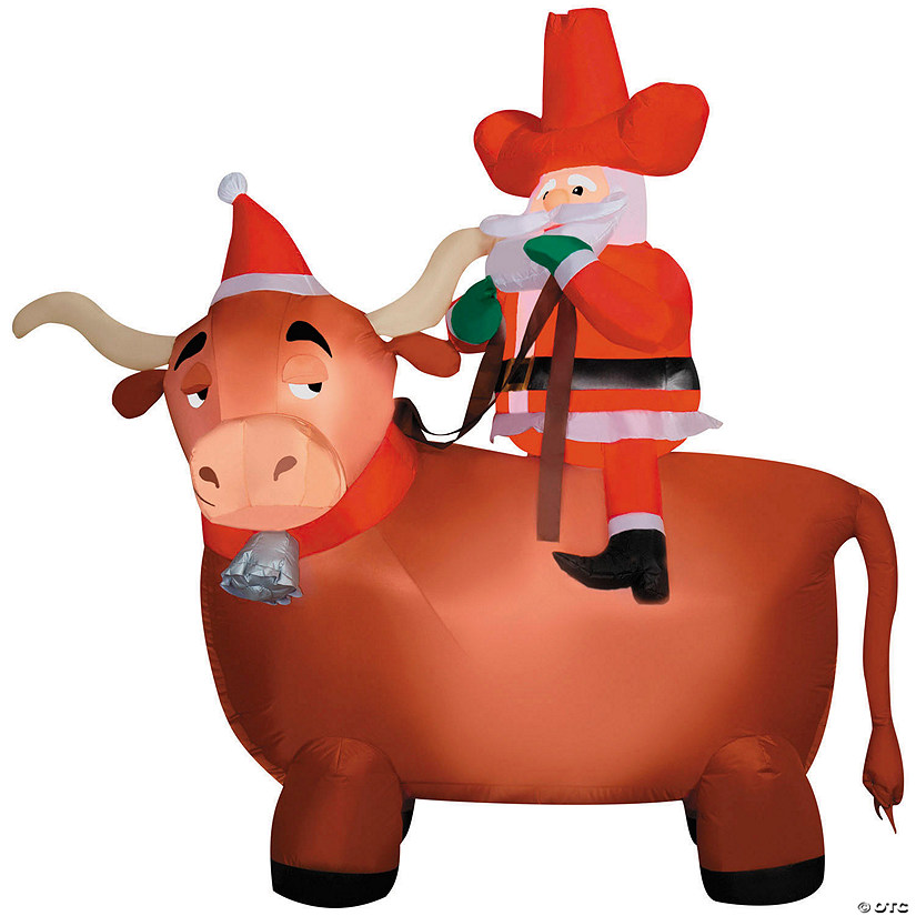 6 Ft. 6&quot; Airblown&amp;#174; Inflatable Cowboy Santa on a Longhorn Christmas Outdoor Yard Decoration Image