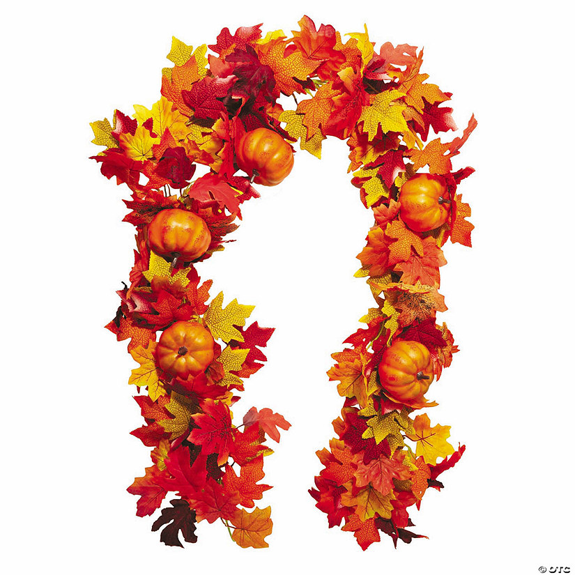 6 Ft. Fall Leaves &amp; Orange Pumpkins Autumn Garland Image