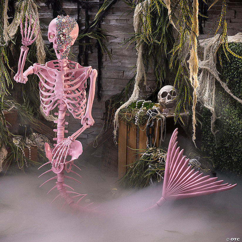 6 ft. Pink Life-Size Jeweled Mermaid Plastic Skeleton Halloween Decoration Image