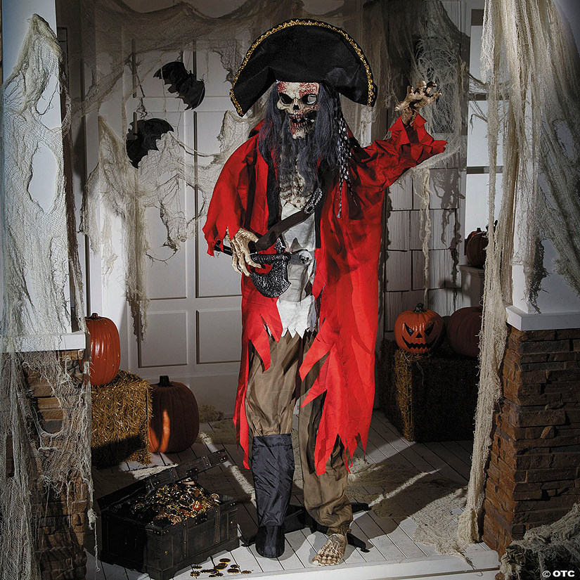 6 Ft. Standing Animated Plastic Skeleton Pirate Halloween Decoration Image