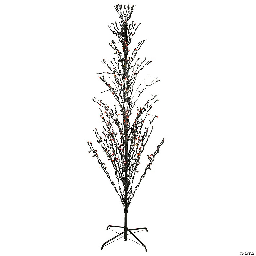 6' Pre-Lit Black Cascade Outdoor Halloween Twig Tree  Orange Lights Image