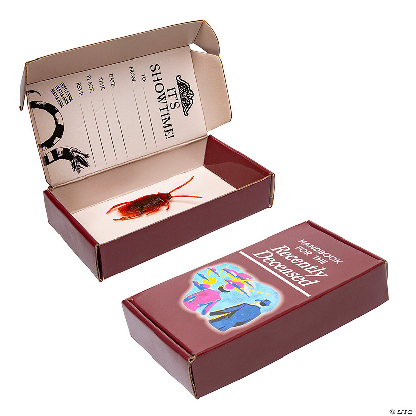 6&quot; x 3&quot; Beetlejuice&amp;#8482; Roach in a Handbook Box Cardboard Invitations - 12 Pc. Image