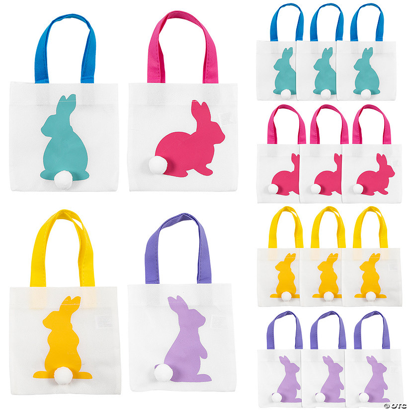 6" x 6" Mini Easter Bunny Silhouette Nonwoven Tote Bags -12 Pc. Image