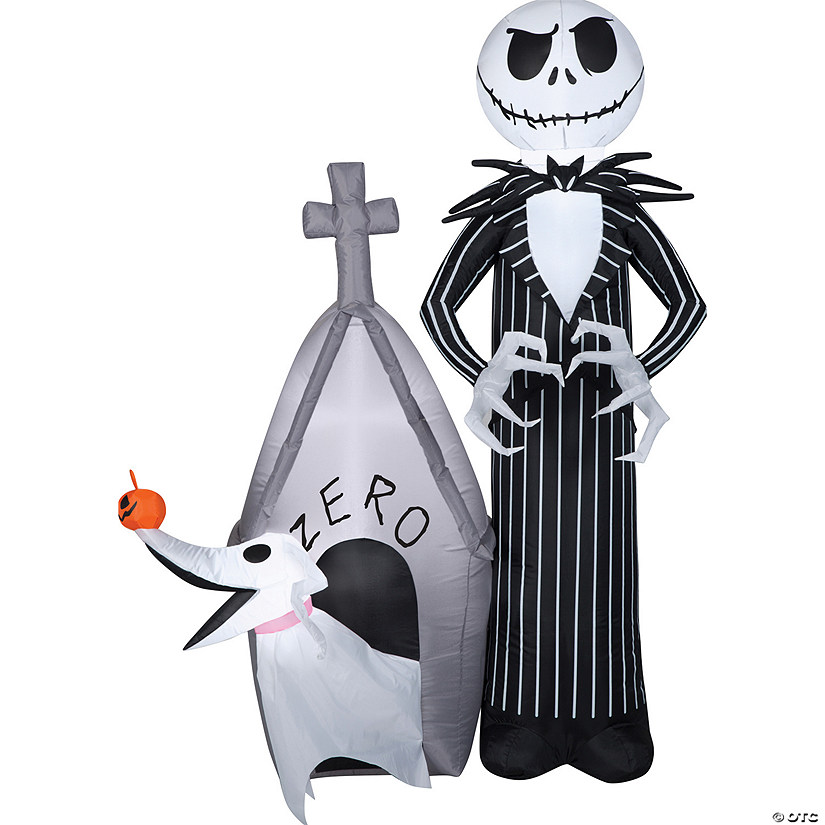 60" Blow Up Inflatable Nightmare Before Christmas Jack Skellington & Zero with House Outdoor Halloween Yard Decoration Image