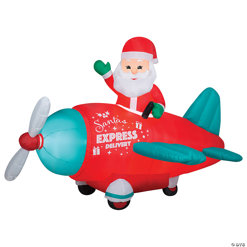61" Airblown&#174; Animated Santa in Vintage Airplane Inflatable Christmas Outdoor Yard Decor Image