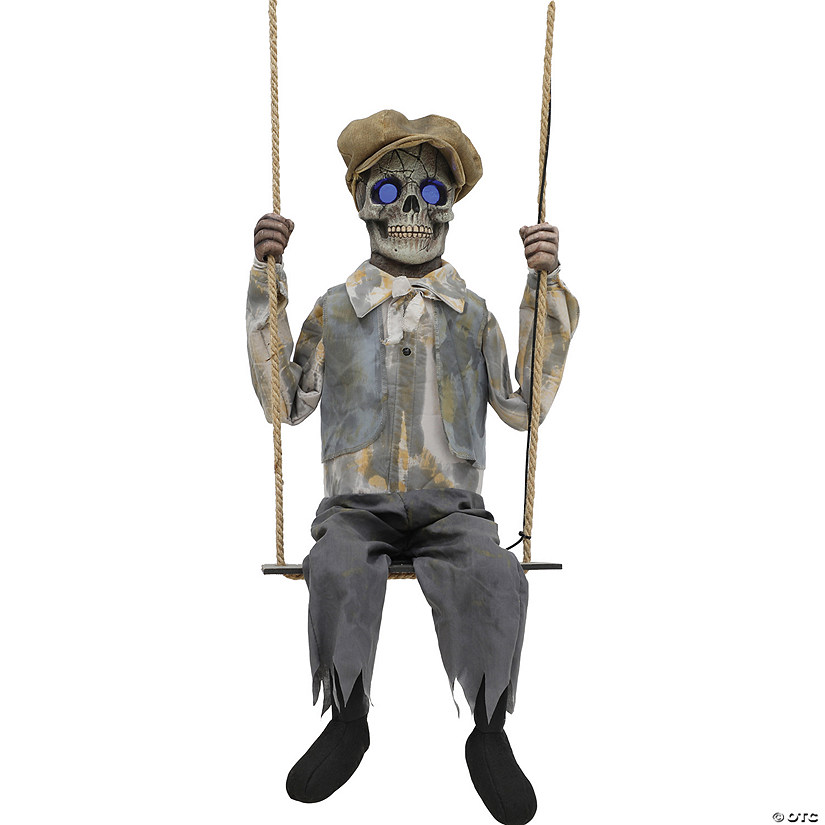 62" Hanging Lightup Animated Swinging Skeleton Boy Decoration Image