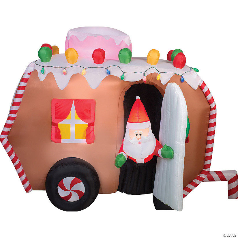 66" Blow Up Inflatable Animated Gingerbread Trailer with Santa Outdoor Yard Decoration Image