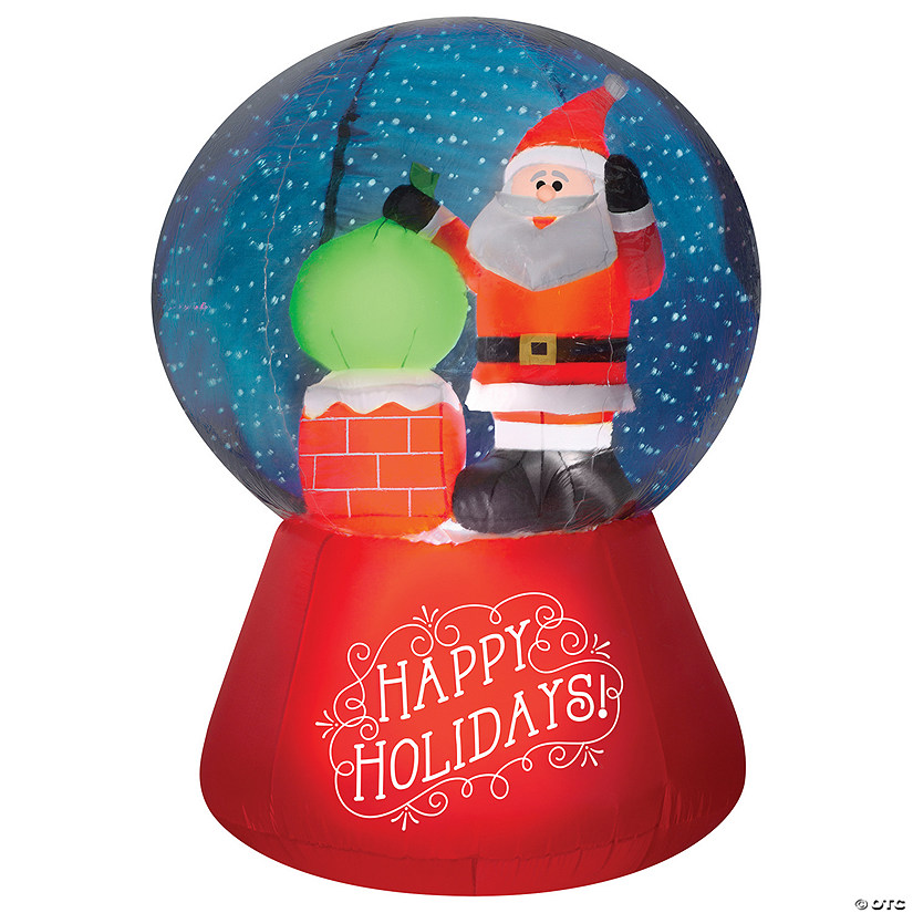 66" Projection Airblown&#174; Snow Globe Santa on Rooftop Scene in Snowflurry Inflatable Christmas Outdoor Yard Decor Image