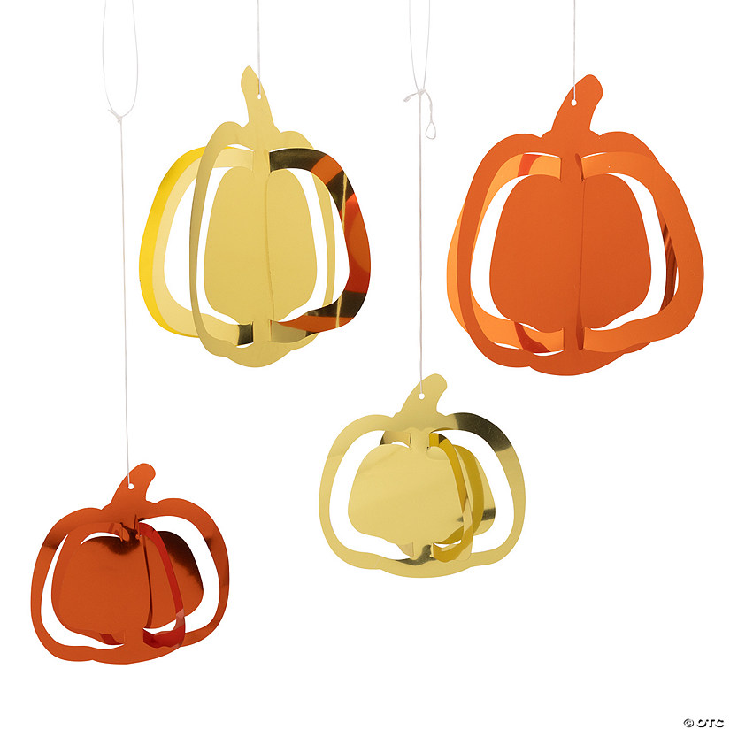 7" &amp;#8211; 10" Fall Orange &amp; Gold Hanging Foil Pumpkins Ceiling Decorations - 8 Pc. Image
