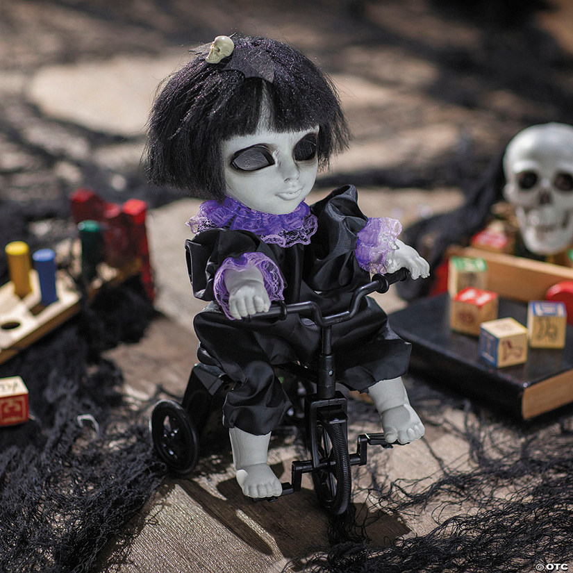 7 3/4&quot; x 14 1/2&quot; Animated Bicycle Girl Halloween Decoration Image