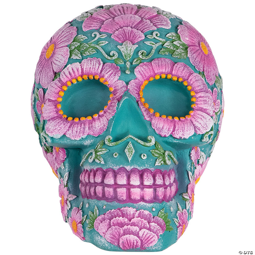 7.75&quot; Blue and Pink Day of the Dead Skull Coin Bank Image