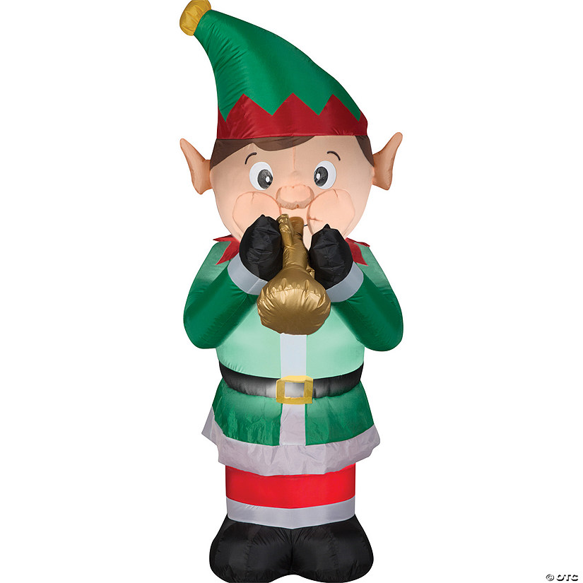 72" Blow Up Inflatable Animated Elf Playing Trumpet Outdoor Yard Decoration Image