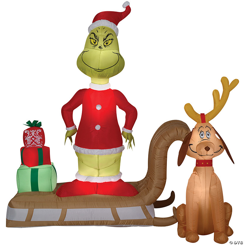 72" Blow Up Inflatable Dr. Seuss&#8482; The Grinch & Max on Sled Outdoor Yard Decoration Image