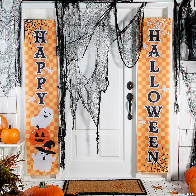 72&quot; Fun &amp; Fa-Boo-Lous Orange Checkerboard Polyester Vertical Banners Set - 2 Pc. Image