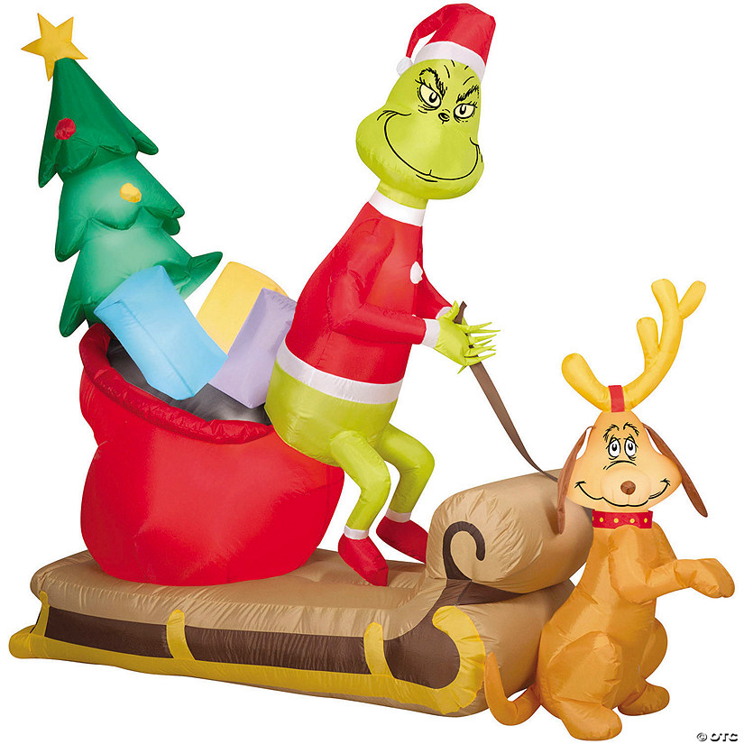 77" Blow Up Inflatable Grinch & Max Outdoor Yard Decoration Image
