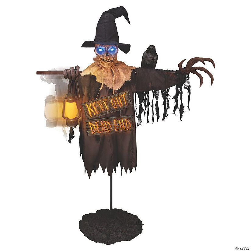 78" Animated Scarecrow with Lantern &amp; Sign Halloween Decoration Image
