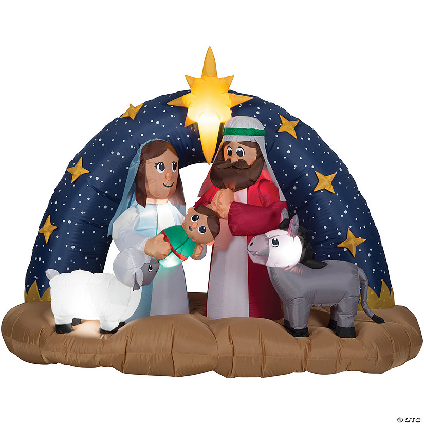 78" Blow-Up Inflatable Snowy Night Nativity with Built-In Lights Outdoor Yard Decoration Image