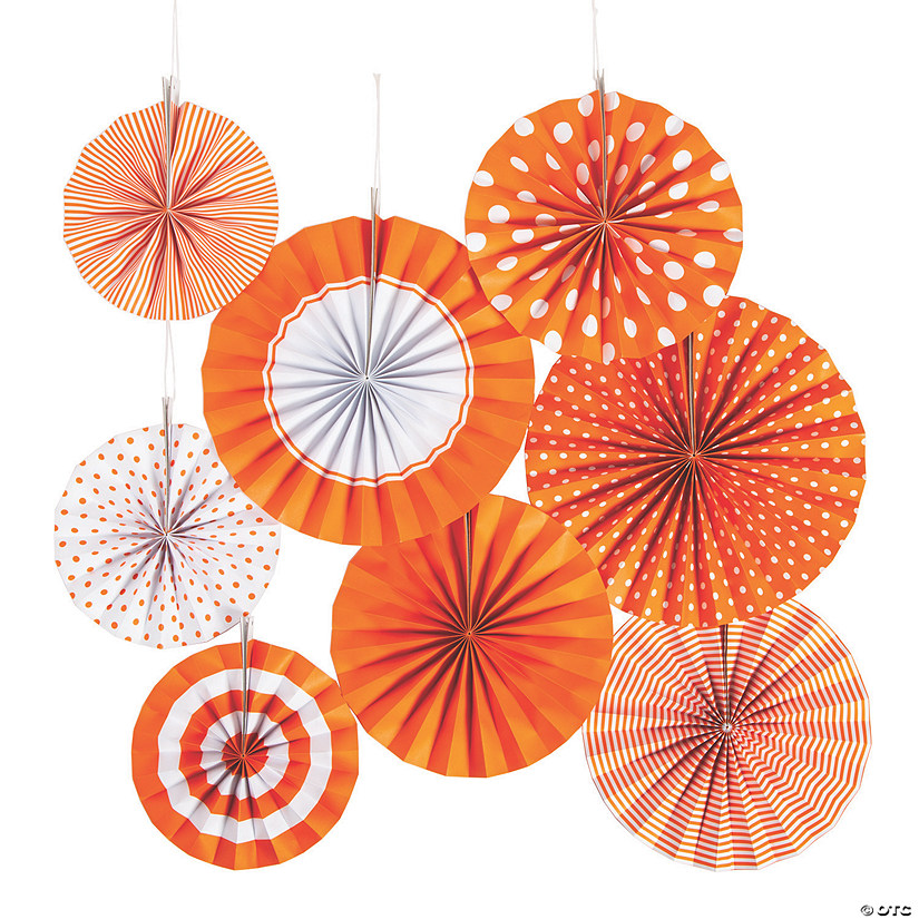 8" - 10" Orange Hanging Paper Fan Assortment - 8 Pc. Image