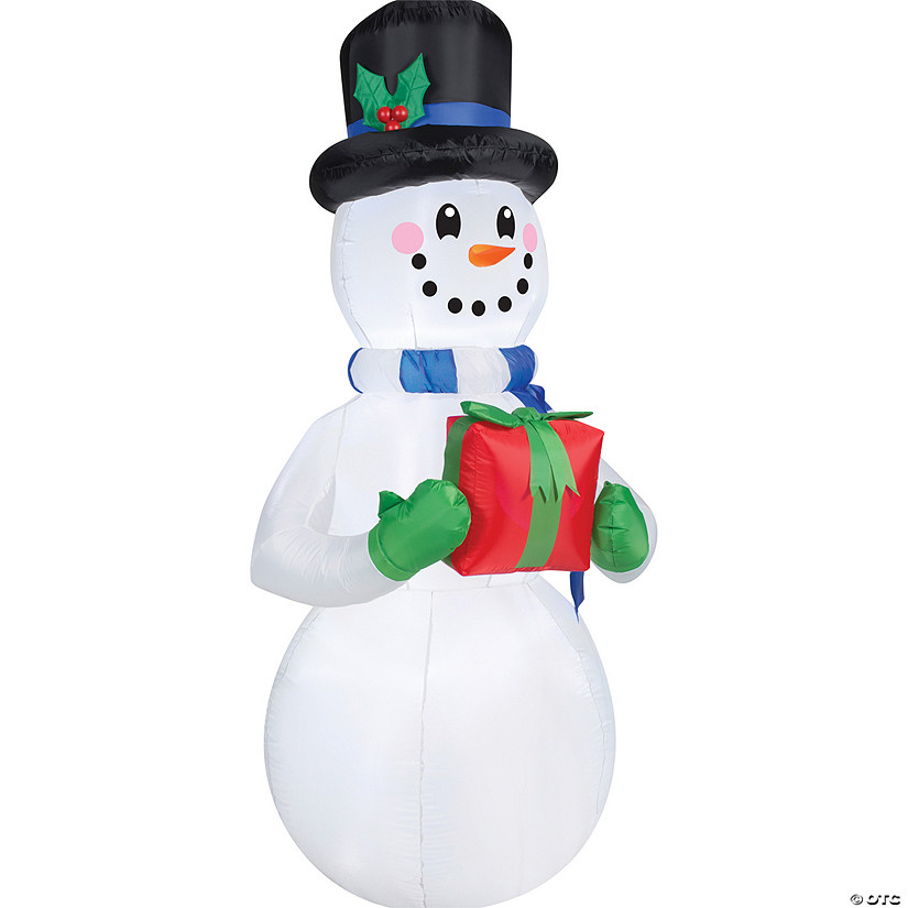 8 Ft. Blow-Up Inflatable Snowman with Present & Built-In LED Lights Outdoor Yard Decoration Image