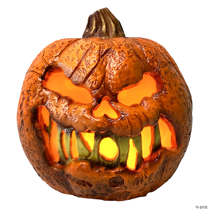 8" Rotten Flaming Pumpkin&#8482; With Timer Halloween Decoration Image