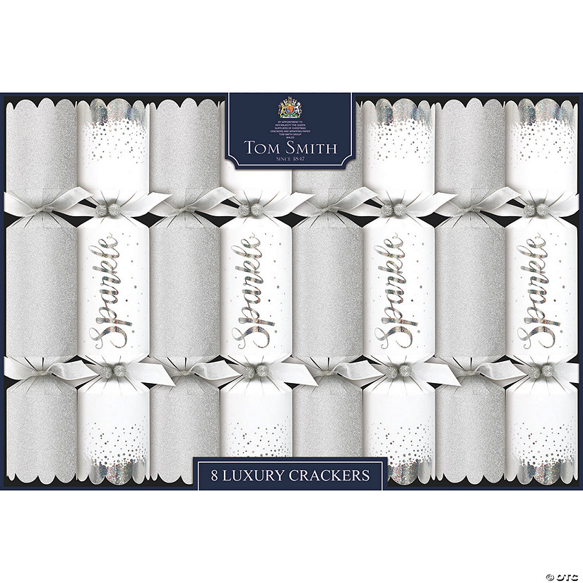 8" Tom Smith Silver &amp; White Sparkle Luxury Christmas Party Crackers - 8 Pc. Image