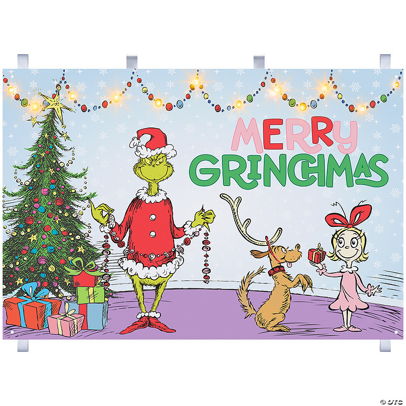 82" x 55" Dr. Seuss&#8482; The Grinch Seasonal Backdrop with Lights Christmas Holiday Decoration Image