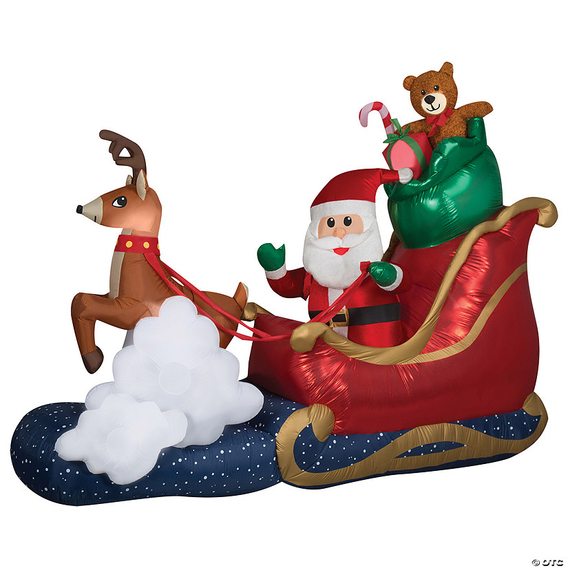 84" Airblown&#174; Animated Luxe Waving Santa w/ Rocking Reindeer on a Cloud Inflatable Christmas Outdoor Yard Decor Image