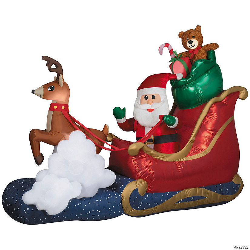 84&quot; Airblown&amp;#174; Animated Luxe Waving Santa w/ Rocking Reindeer on a Cloud Inflatable Christmas Outdoor Yard Decor Image