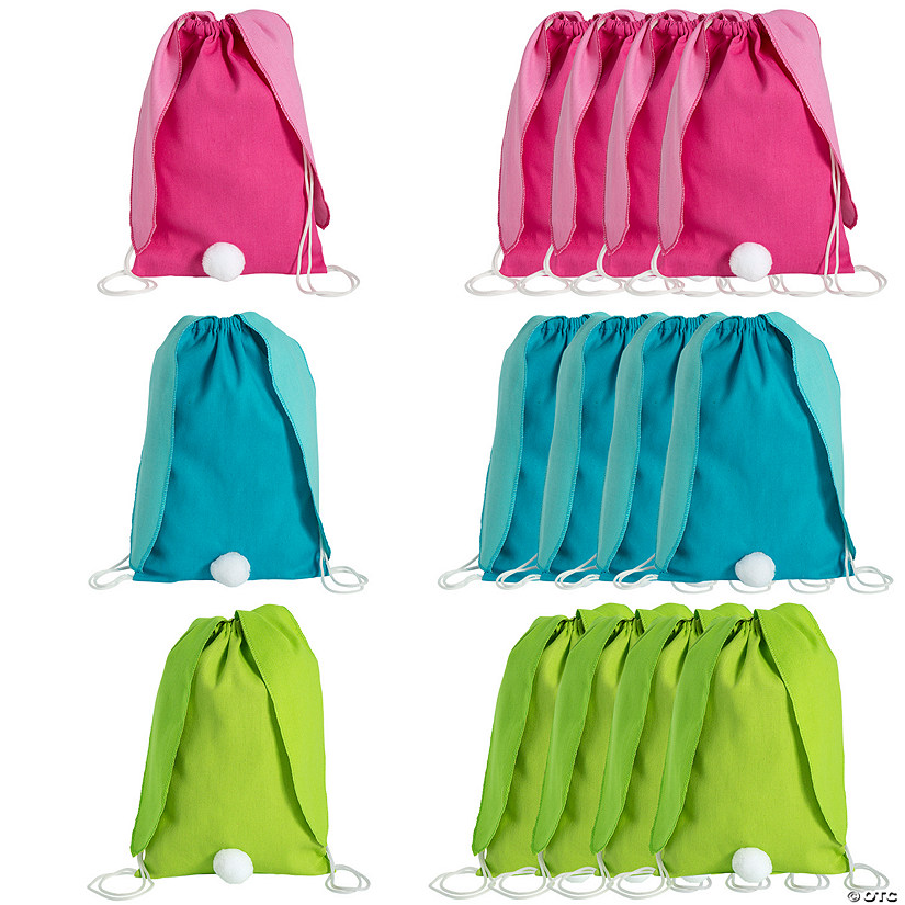 9 1/2" x 15" Medium Canvas Drawstring Bags with Bunny Ears - 12 Pc. Image