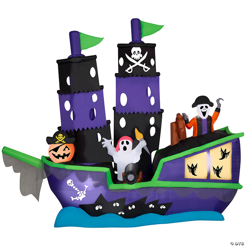 9 Ft. 6" Airblown<sup>&#174;</sup> Blowup Inflatable Large Pirate Ship Scene with Built-In LED Lights Halloween Outdoor Yard Decoration Image