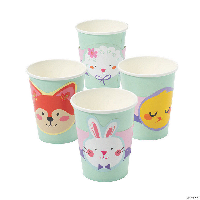 9 oz. Easter Friends Fox, Sheep, Chick & Bunny Disposable Paper Cups - 8 Ct. Image