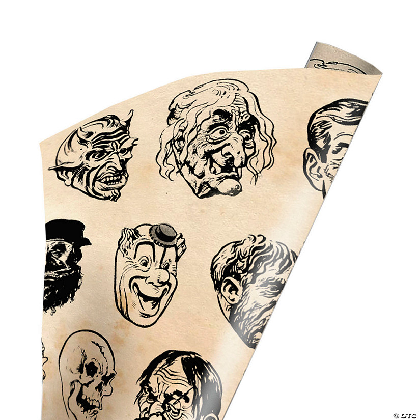 96" x 30" Wrapped in Terror Vintage Monster Masks Wrapping Paper Image