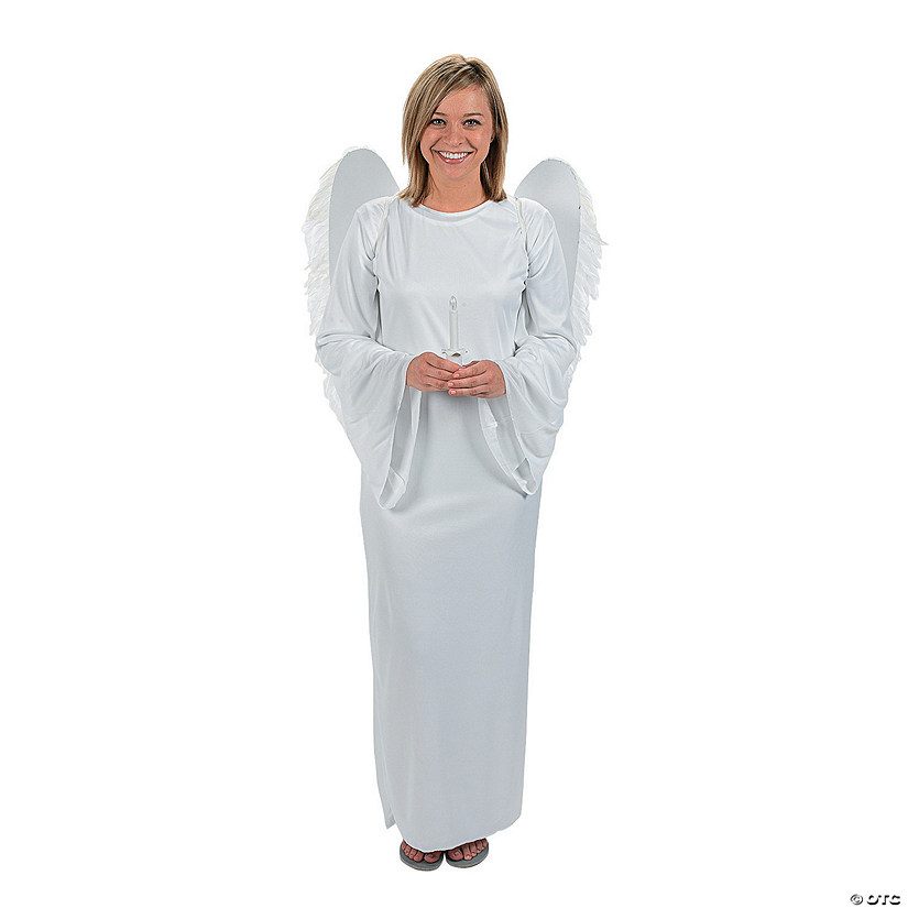 Adult Angel Costume with Angel Wings & Candle - Standard Image