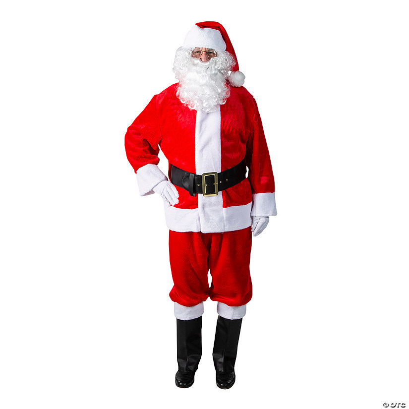 Adult Men&amp;#8217;s 10-Piece Deluxe Plush Santa Suit Costume Image