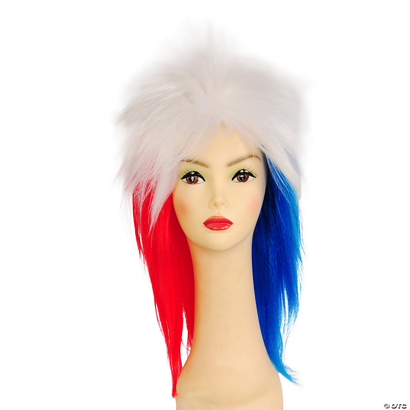 Adult Punk Fright Wig Red White & Blue Image
