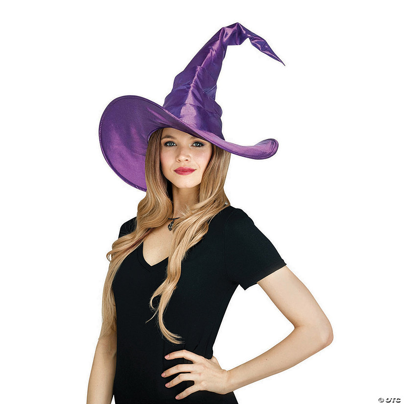 Adult Purple Curved Cone Witch Hat Image