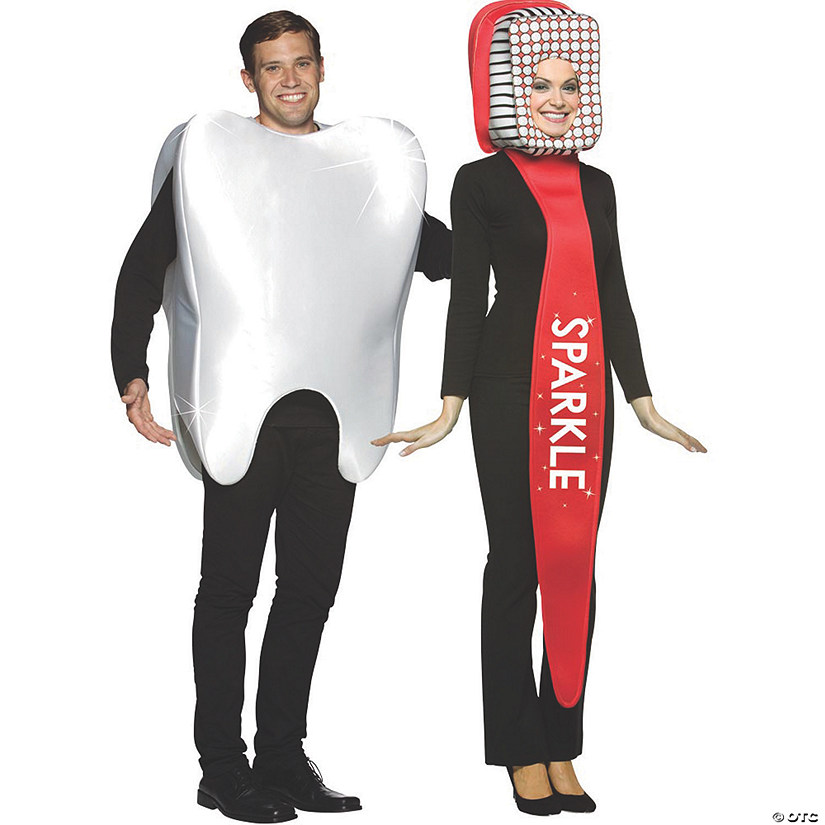 Adult Tooth and Toothbrush Couple Costumes Image