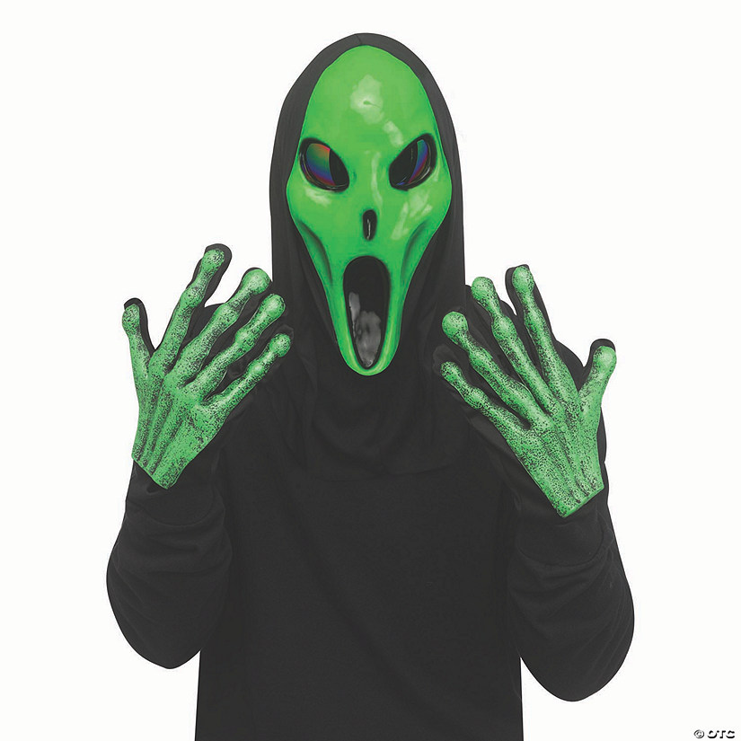 Adults Alien Spawn&#8482; Green Full Mask with Black Shroud & Green Gloves Set Image